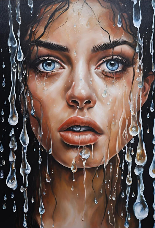 Portrait Of A Woman With Blue Eyes - Water Drops - Original Giclée Prints.